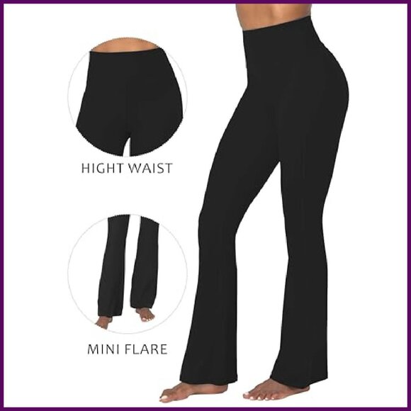 High Waist Mini Flare Leggings, Tummy Control Yoga Pants, Workout Bootcut - Picture 5 of 8